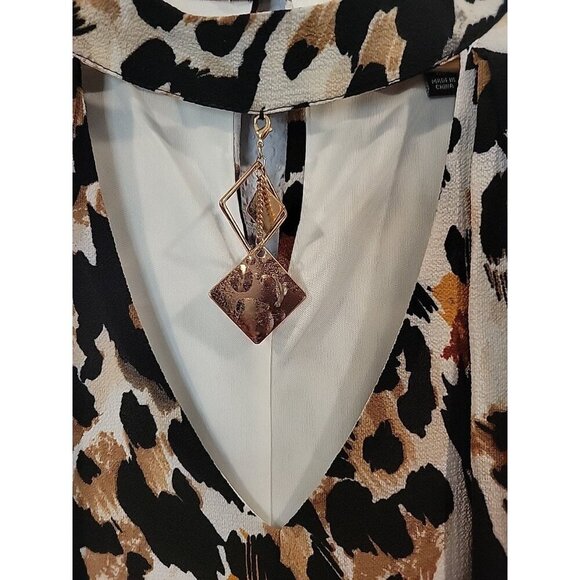 Lux II Dress‎ Size 20 Black Brown Animal Print Front Back Keyhole Sleeveless - Picture 3 of 7